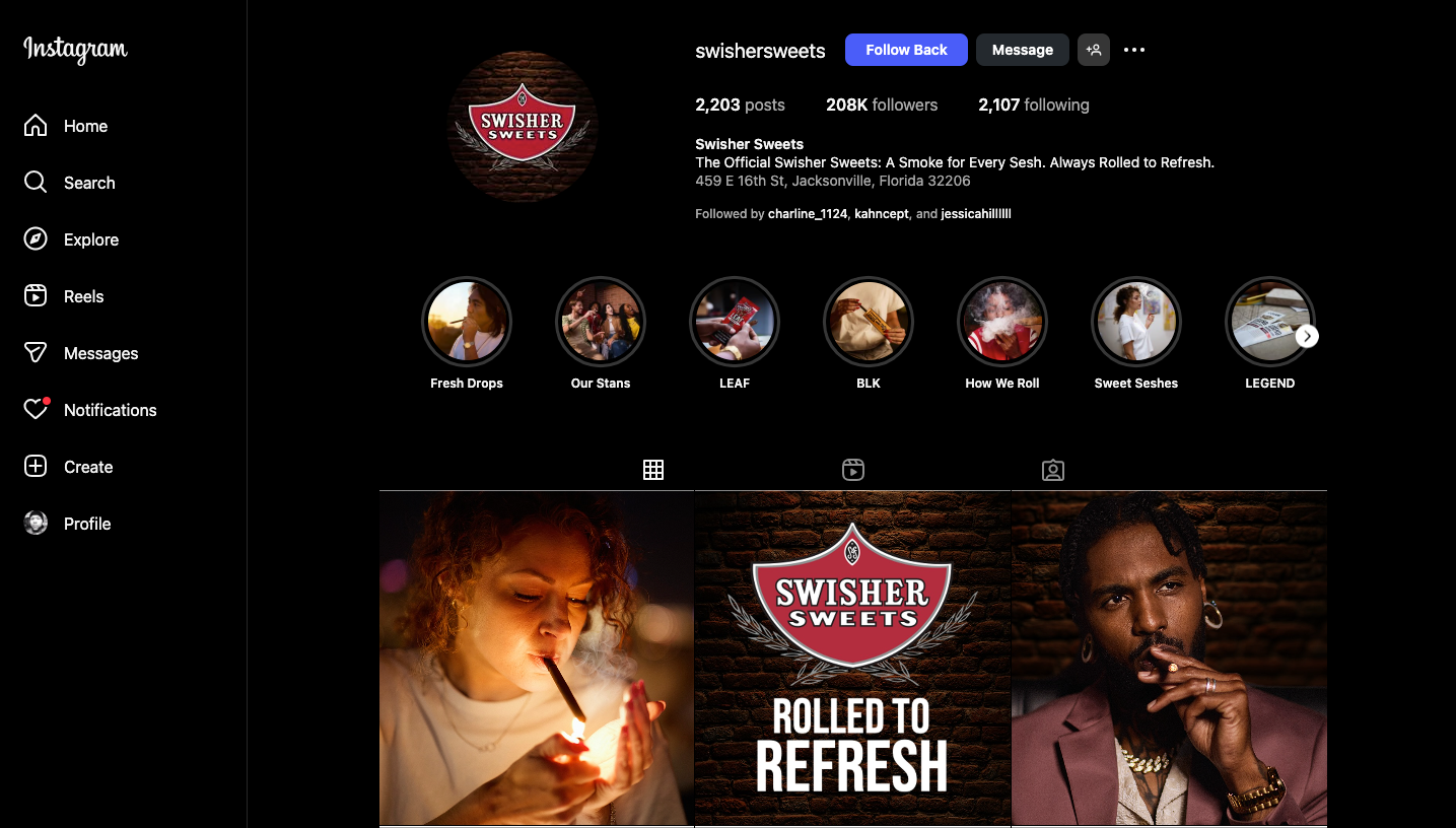 Swisher Sweets Instagram Page